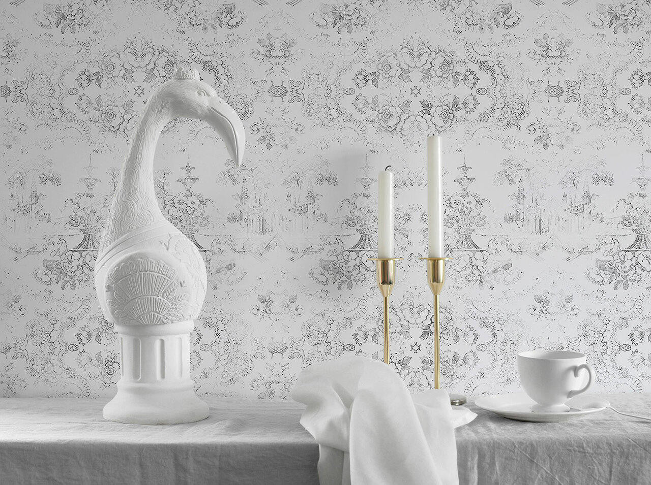 Mineheart Delft Baroque Tapete weiß 70 cm x 10 m