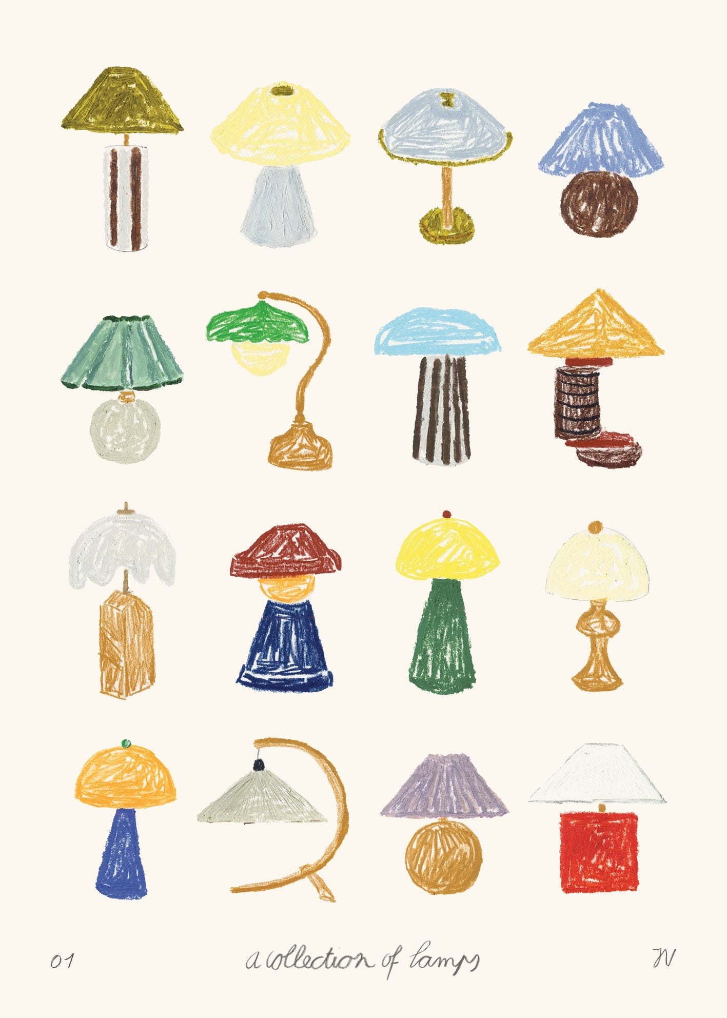 The Poster Club Art Prints A Collection of Lamps Poster A4