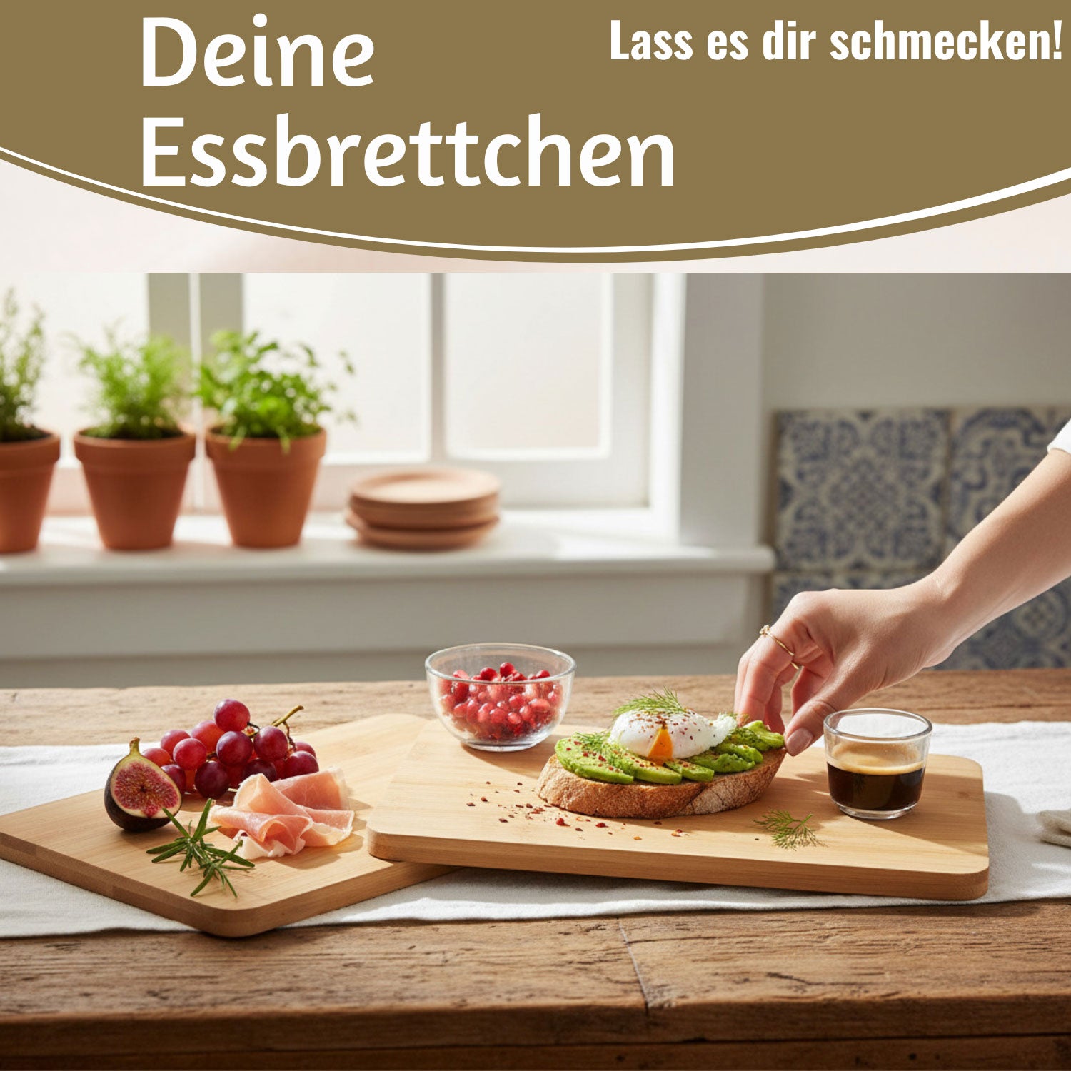 LS-LebenStil Frühstücksbrett Bambus 22x14cm 3er Set braun