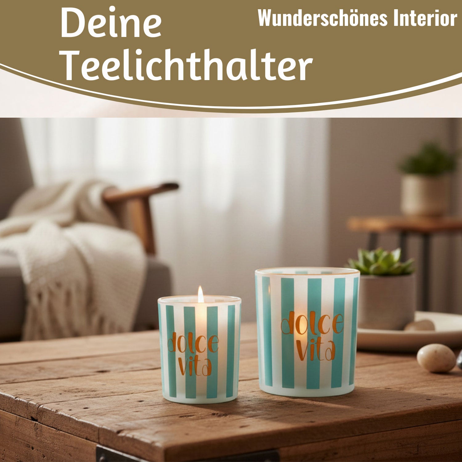 LS-LebenStil Dolce Vita Teelichthalter Glas 2er Türkis Gold