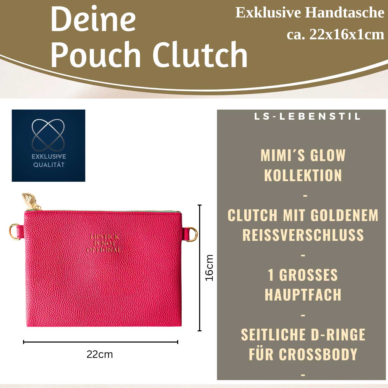 Mimi's Glow Clutch Lia Pink 22cm PU-Leder Handtasche
