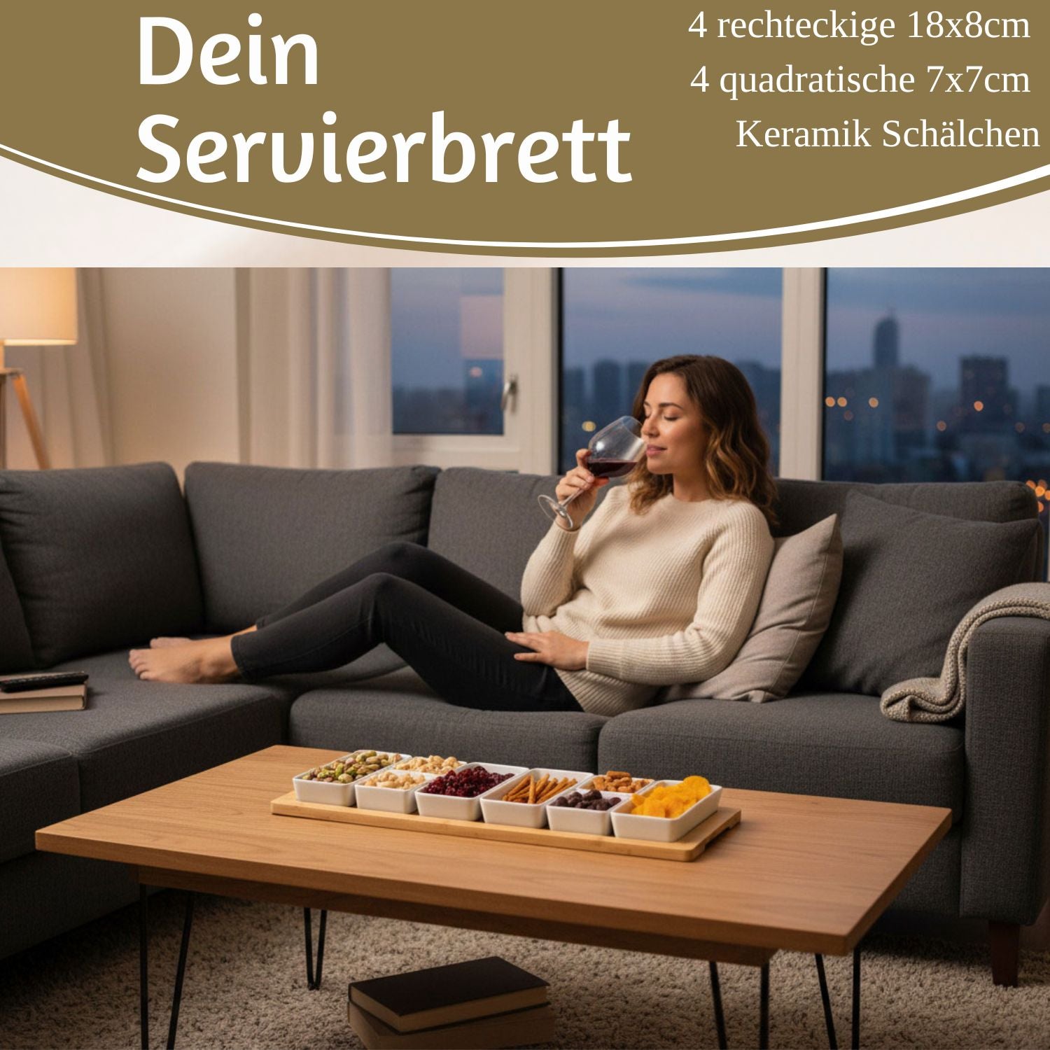 LS-LebenStil Küche & Haushalt Snacktablett 58cm 9-teilig Bambus