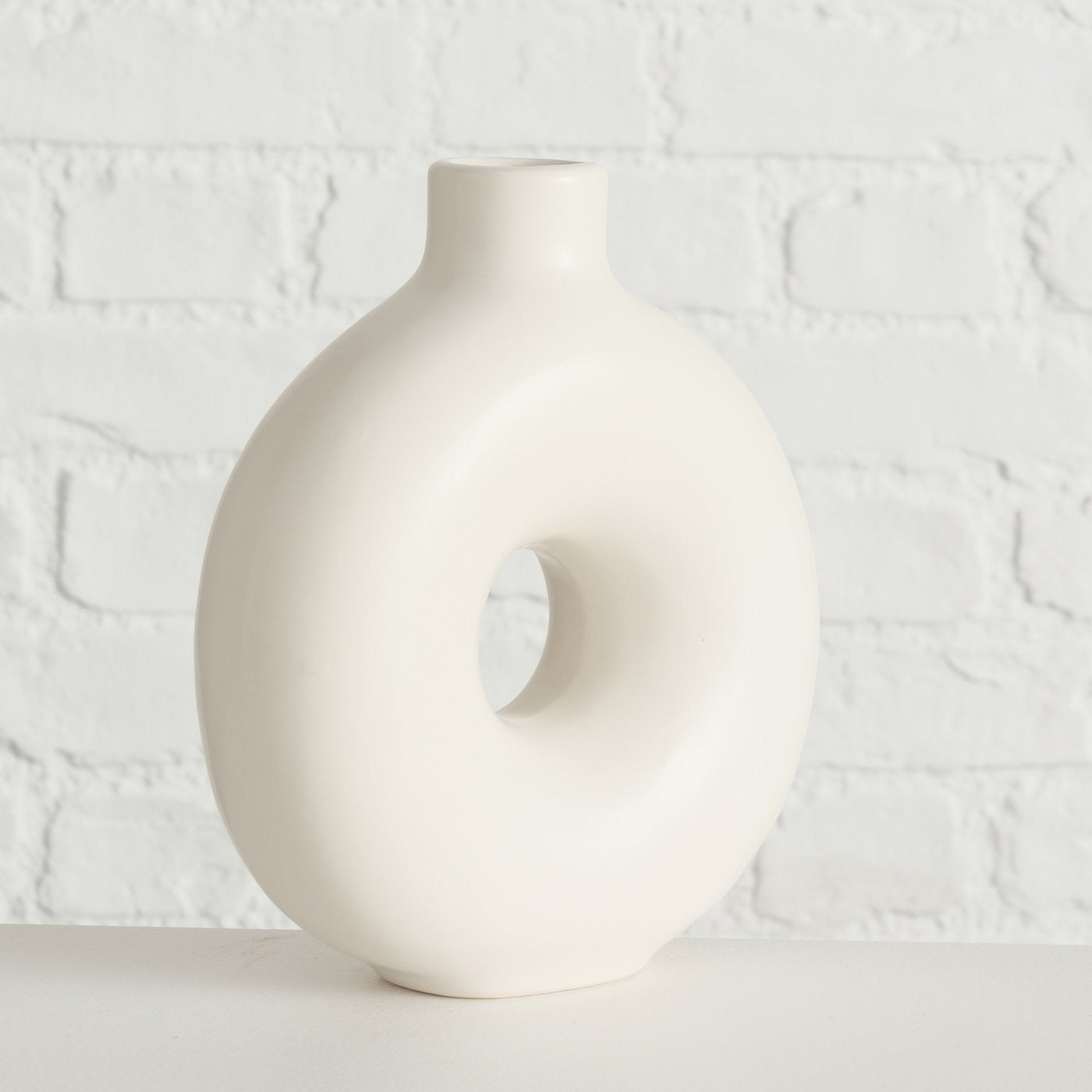 LS-LebenStil Donut Vase Keramik 20x17cm Creme Weiß Rund