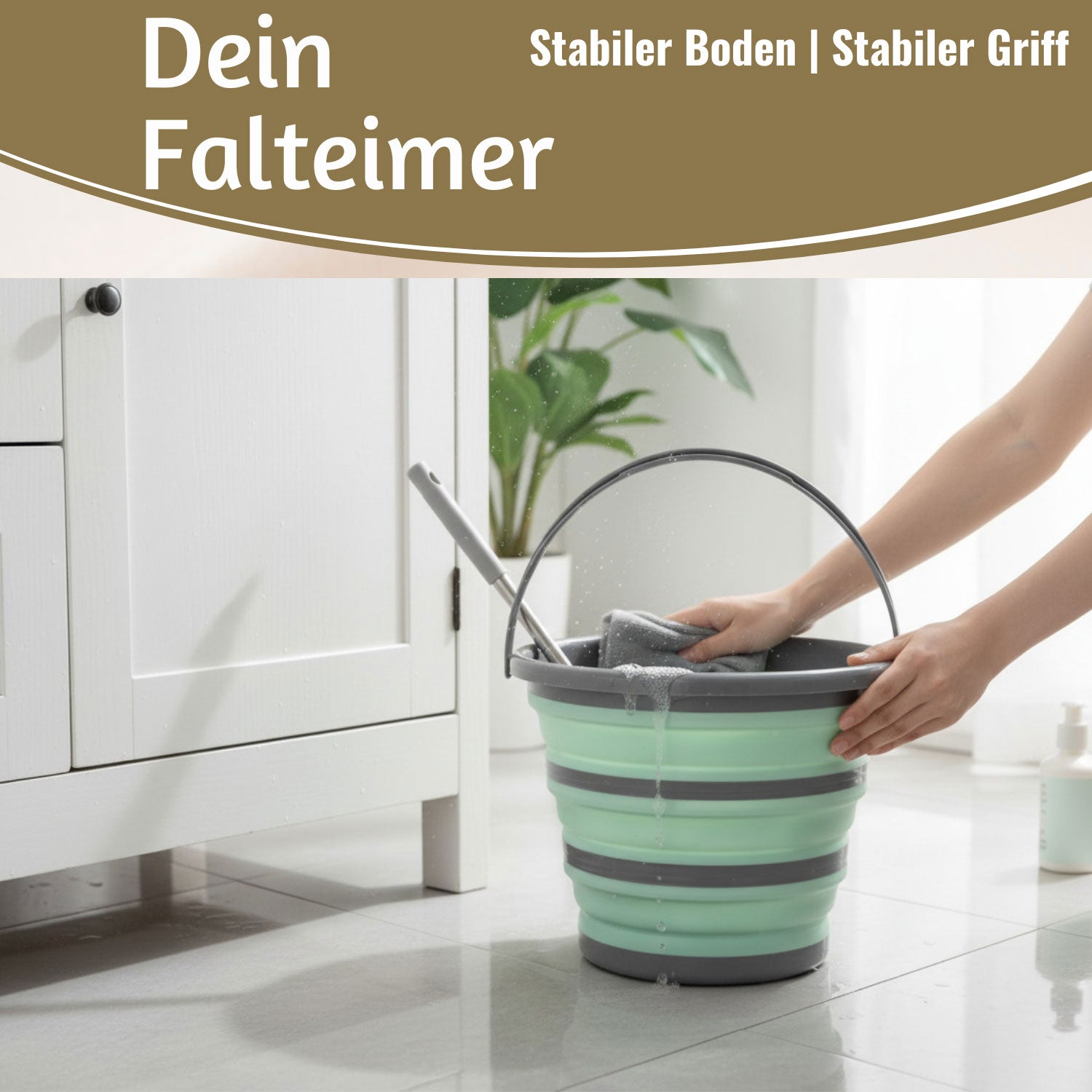 LS-LebenStil Falteimer 10L 35x24cm Grau-Grau mit Griff faltbar