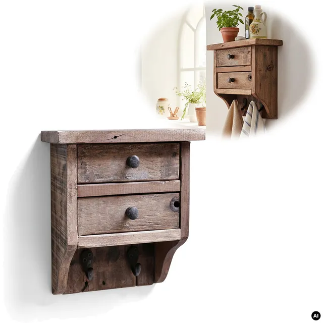 LS-LebenStil Dehli Wandregal Holz 25cm mit 2 Haken Braun