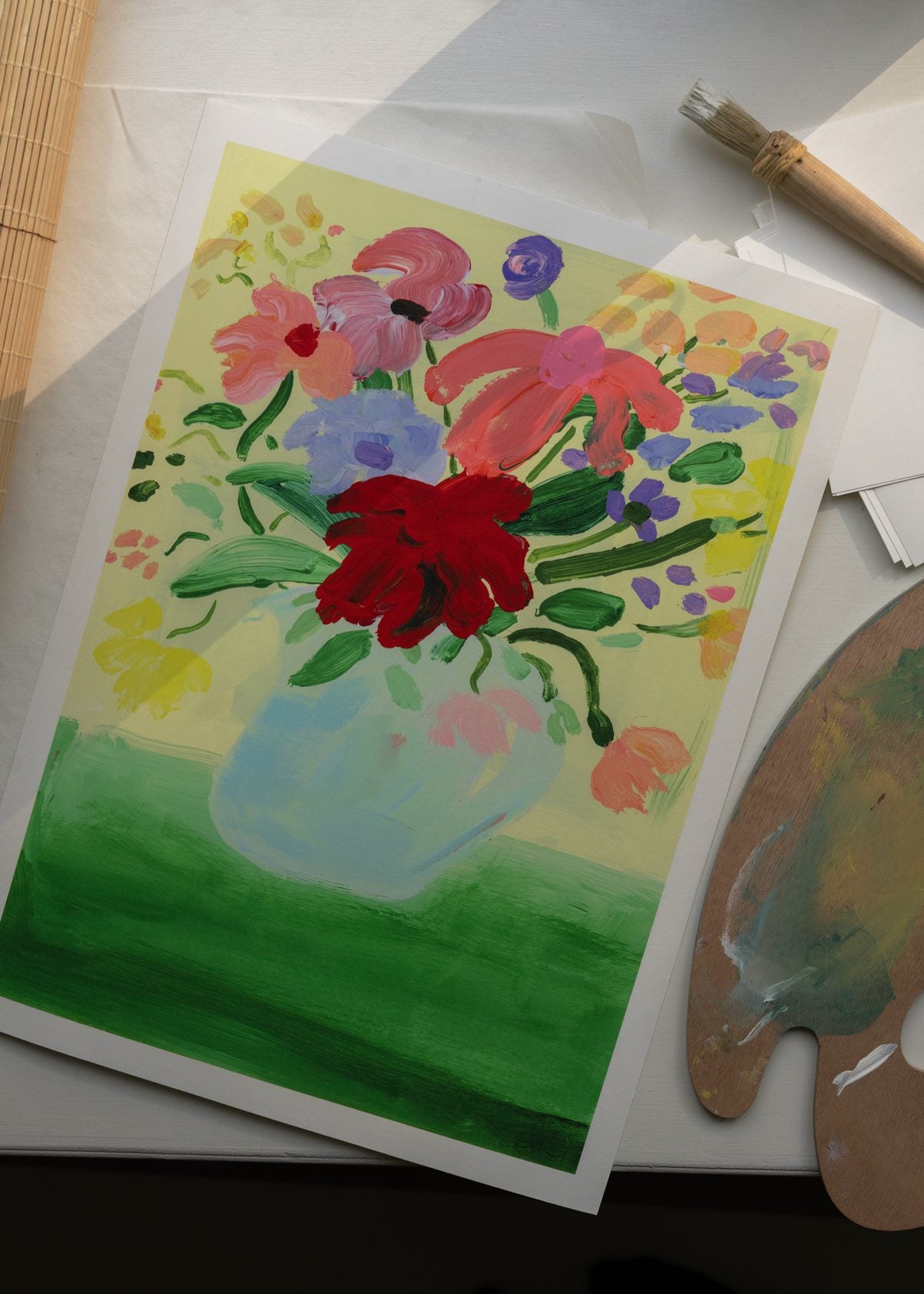The Poster Club Art Prints Flowers on Green Tablecloth Poster 30x40 cm