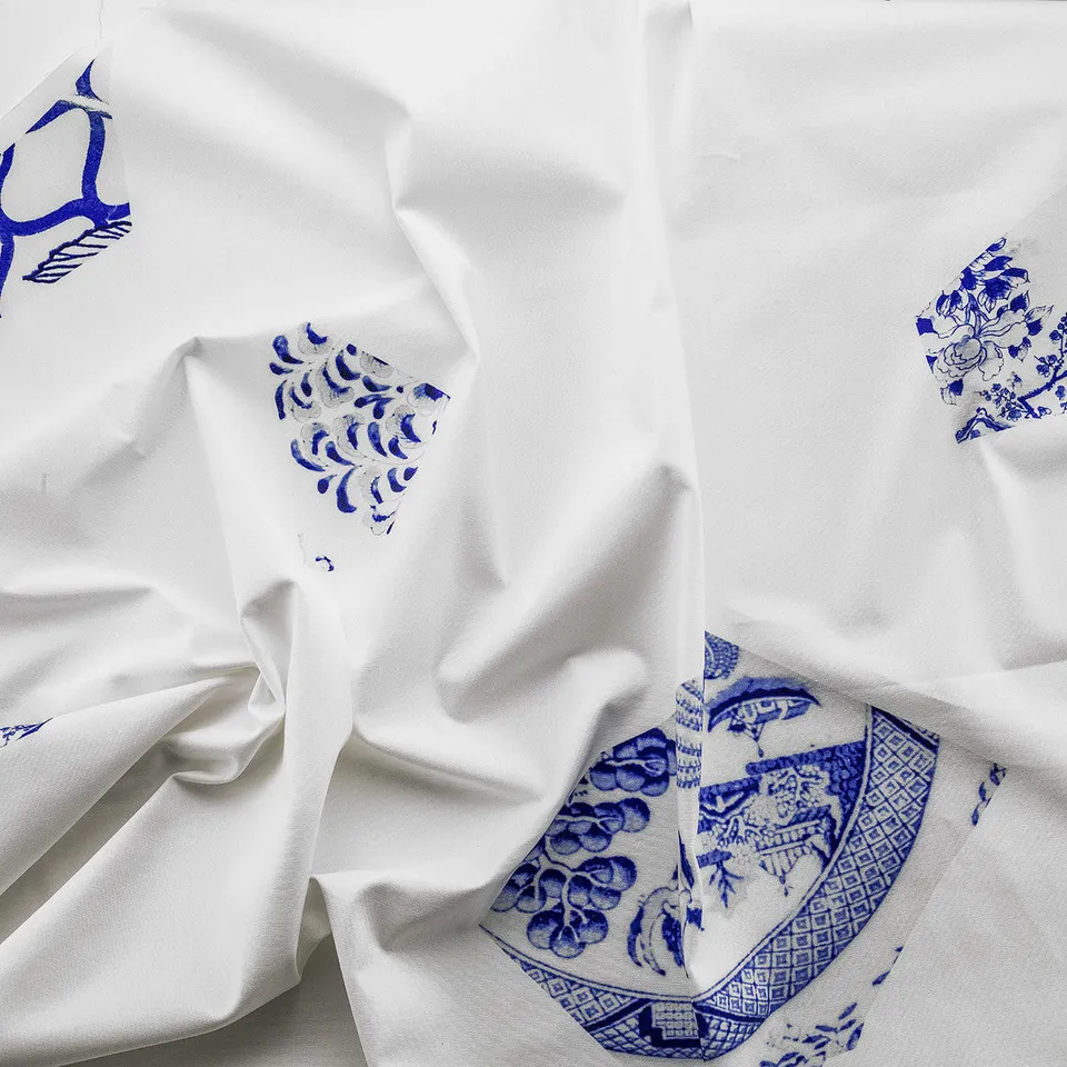 Mineheart Fashion White & Blue Plate fragment Stoff Baumwolle