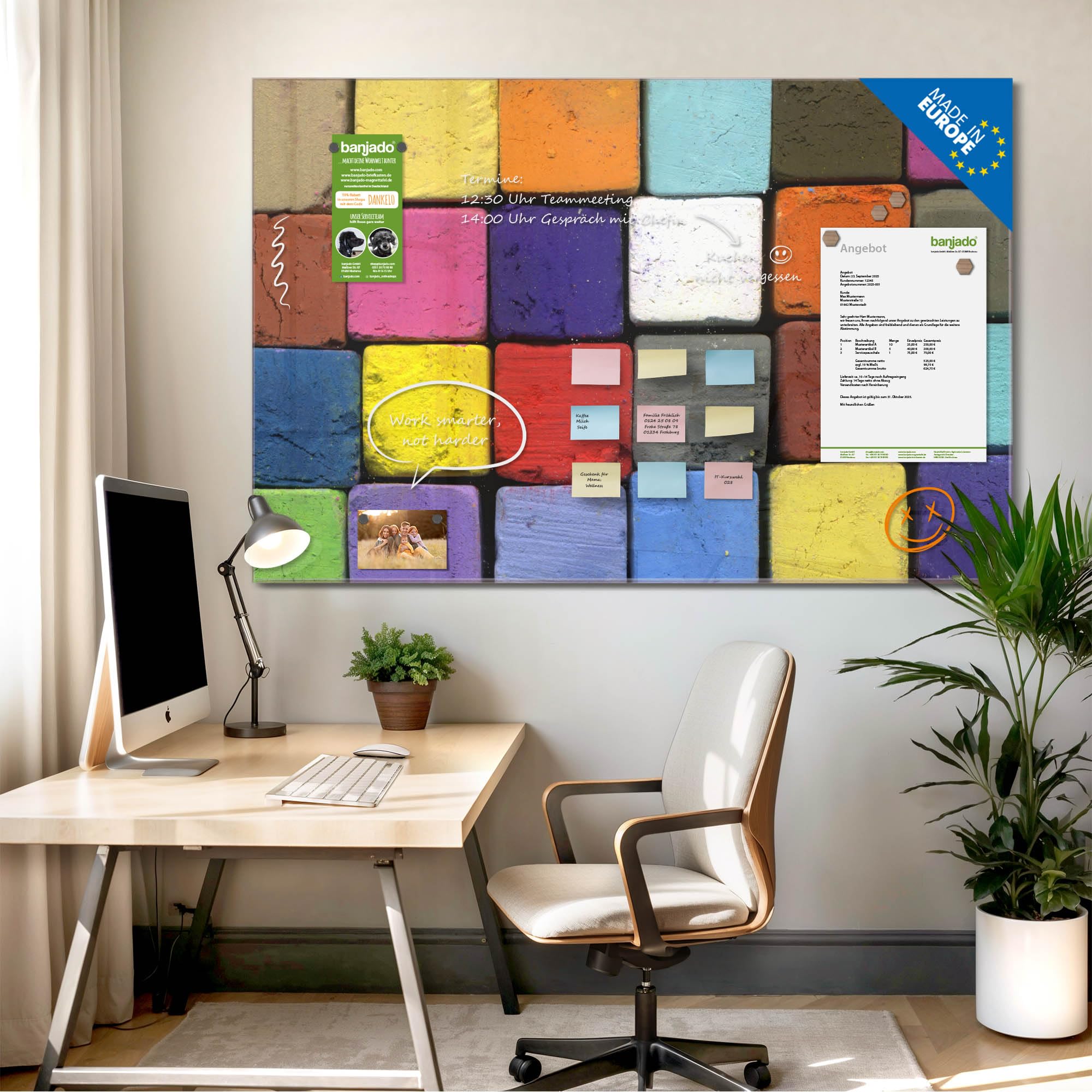 Banjado Magnettafel Bunte Kreide Glas 120x80 cm magnetisch