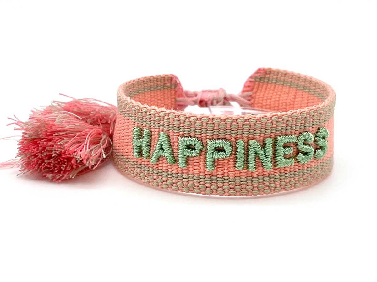 LS-LebenStil Statement Armband Happiness Lachs Grün Baumwolle