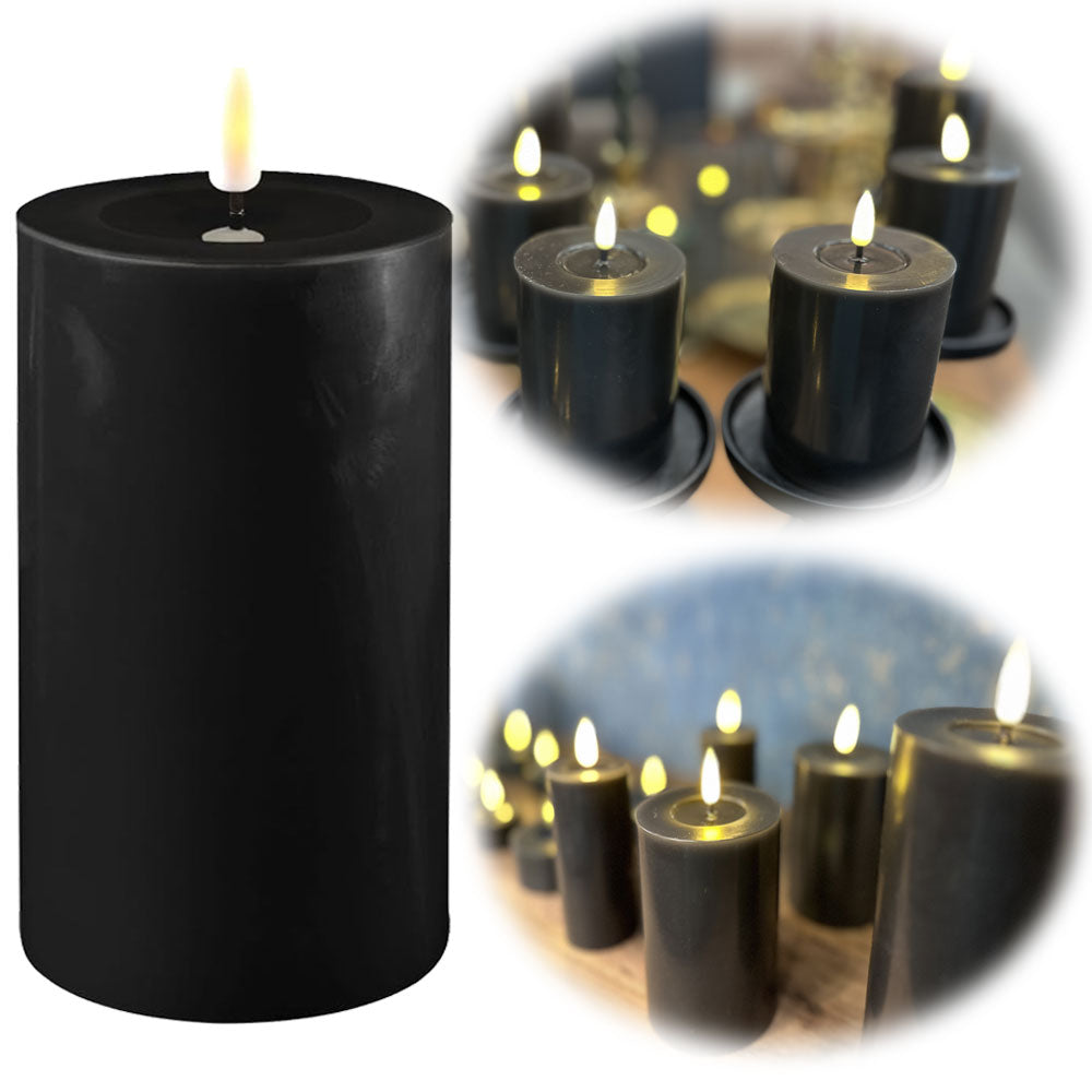 LS-LebenStil Möbel & Wohnen Real Flame LED Stumpenkerze 20cm Schwarz