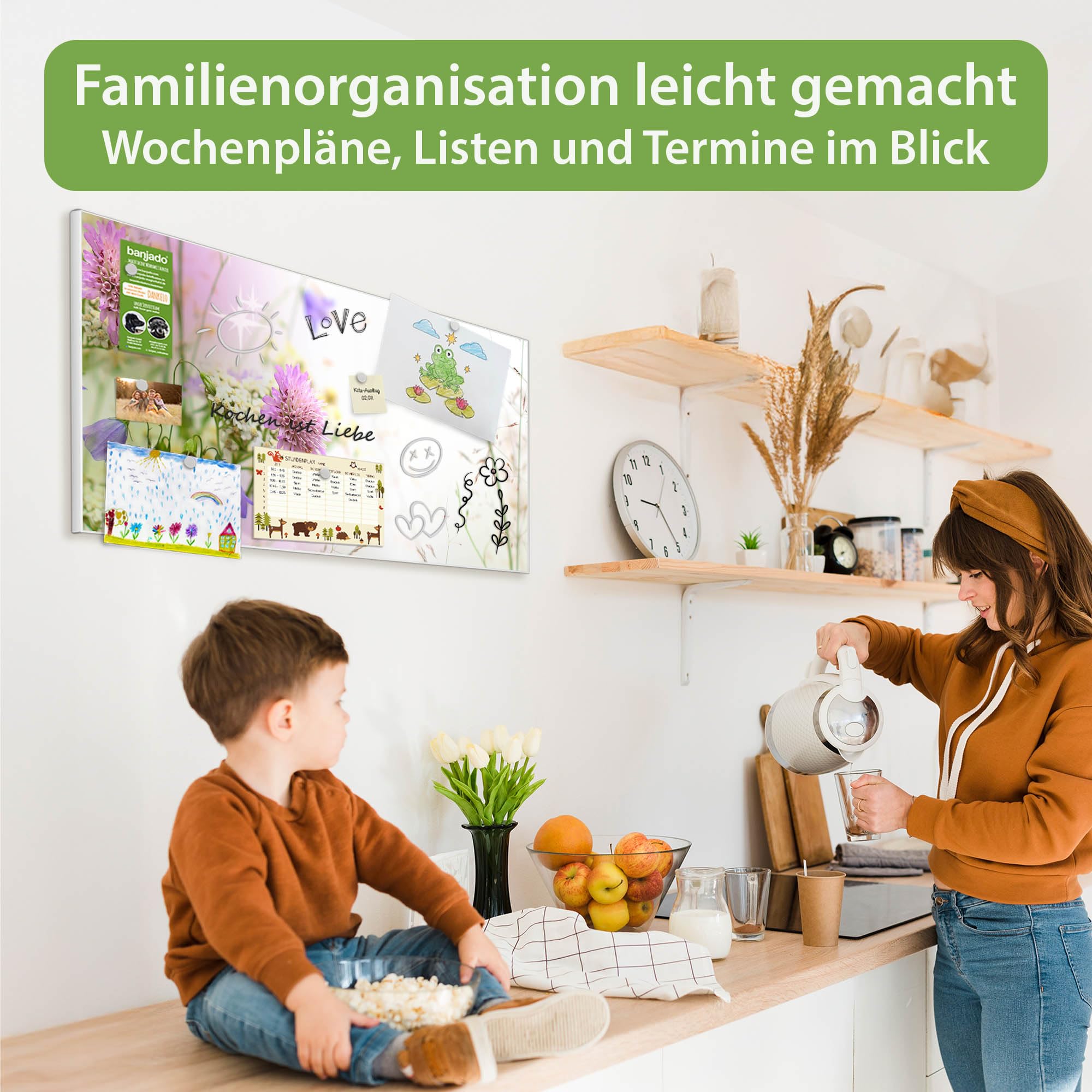 Banjado Magnettafel Glitzernde Wiese Weiß 78x37 cm