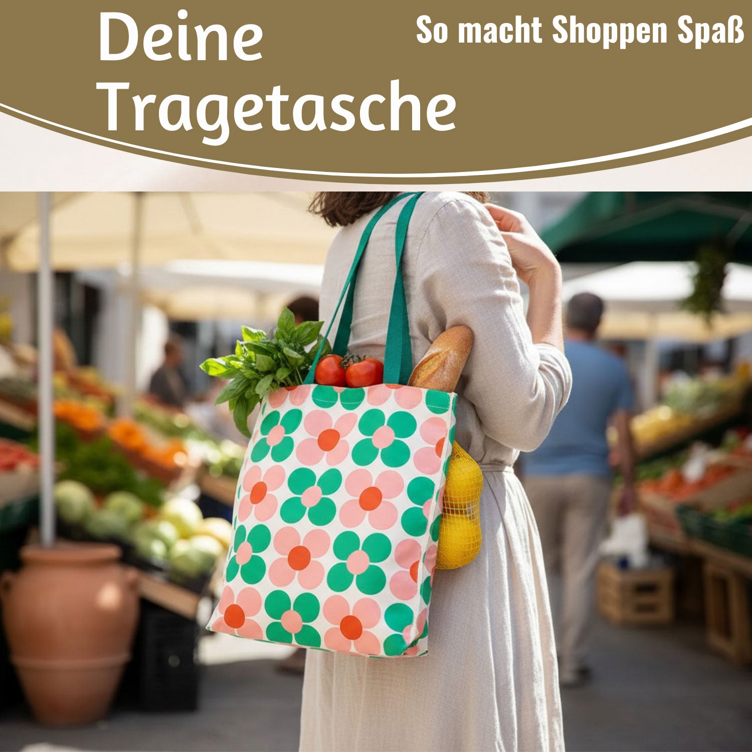 LS-LebenStil Retro Shopper Daisy pink-grün faltbar 40x34x15 cm