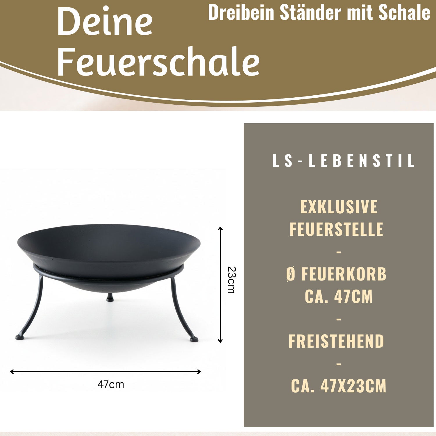 LS-LebenStil Garten & Camping Feuerschale Eisen Schwarz 47cm