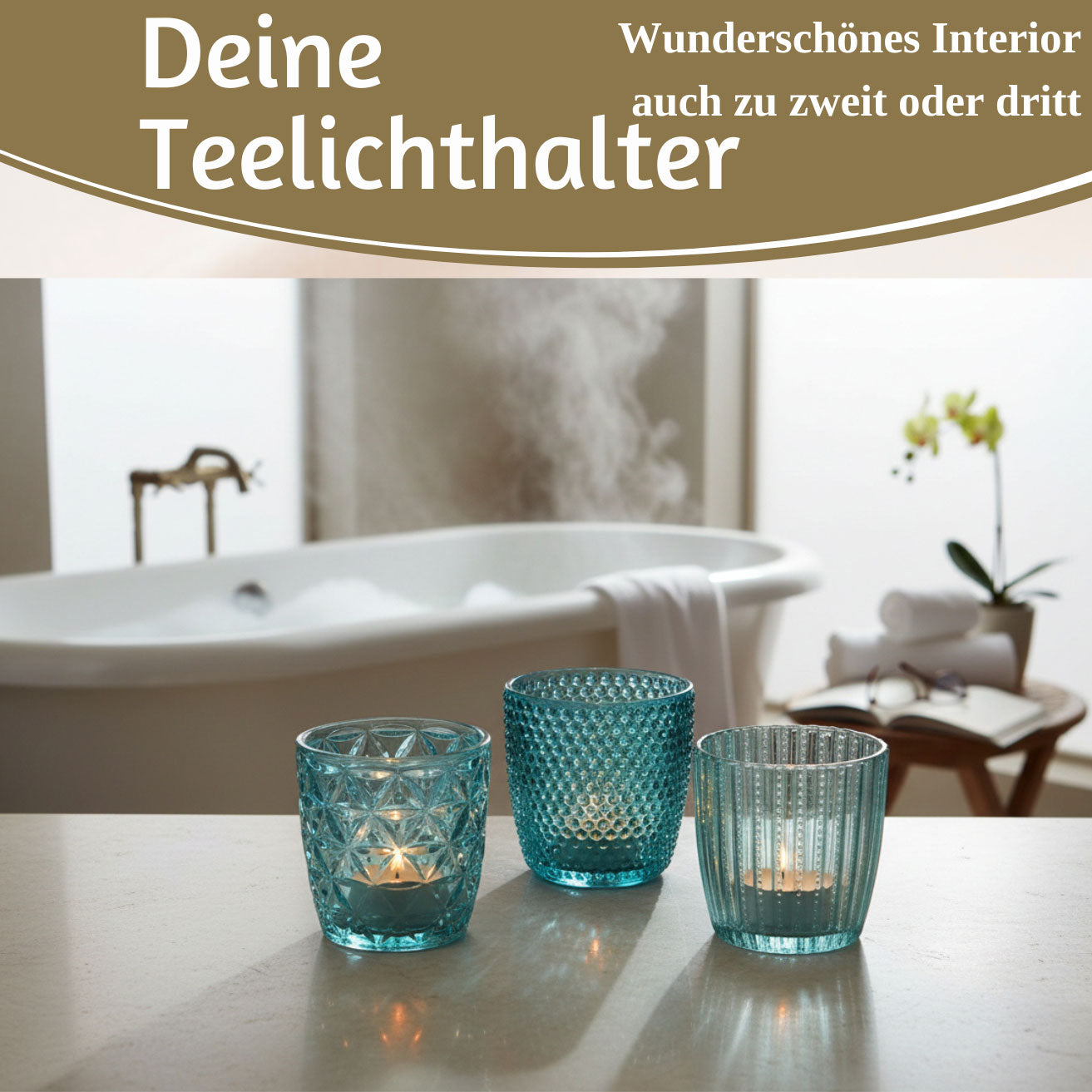 LS-LebenStil Küche & Haushalt Teelichthalter Glas türkis 7cm 4er Set