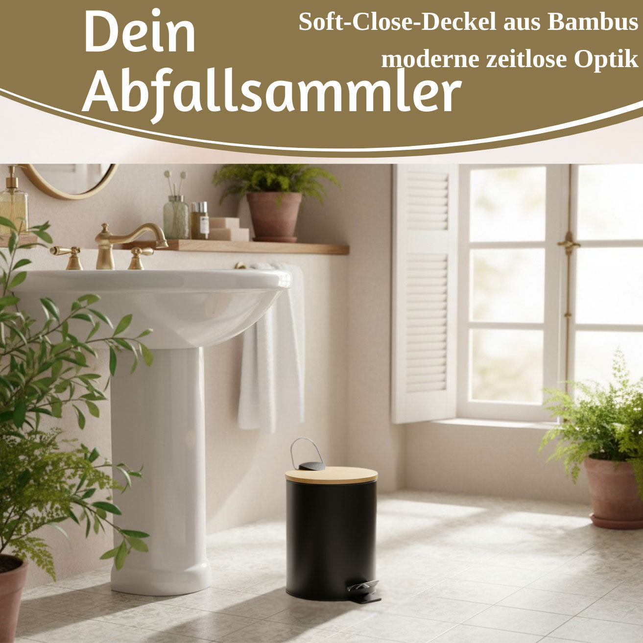 LS-LebenStil Tretmülleimer 3L Schwarz Rund Soft Close 24x17cm