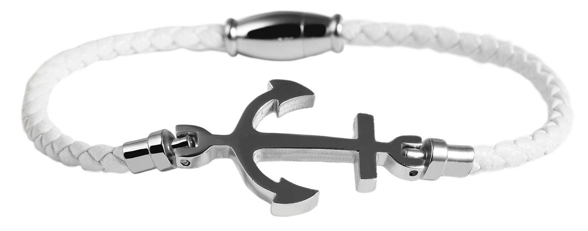 LS-LebenStil Kampen Damen Lederarmband Weiß 18cm Anker