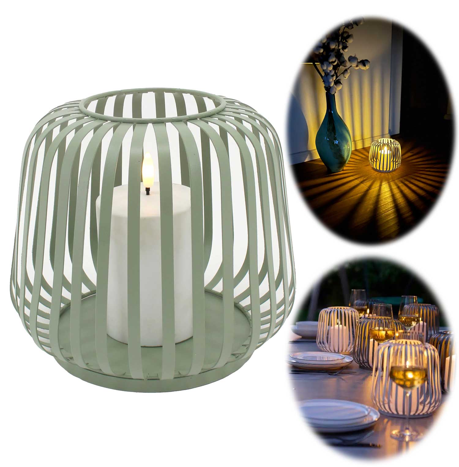 LS-LebenStil Möbel & Wohnen Malmø Windlicht Grün 20cm Timer