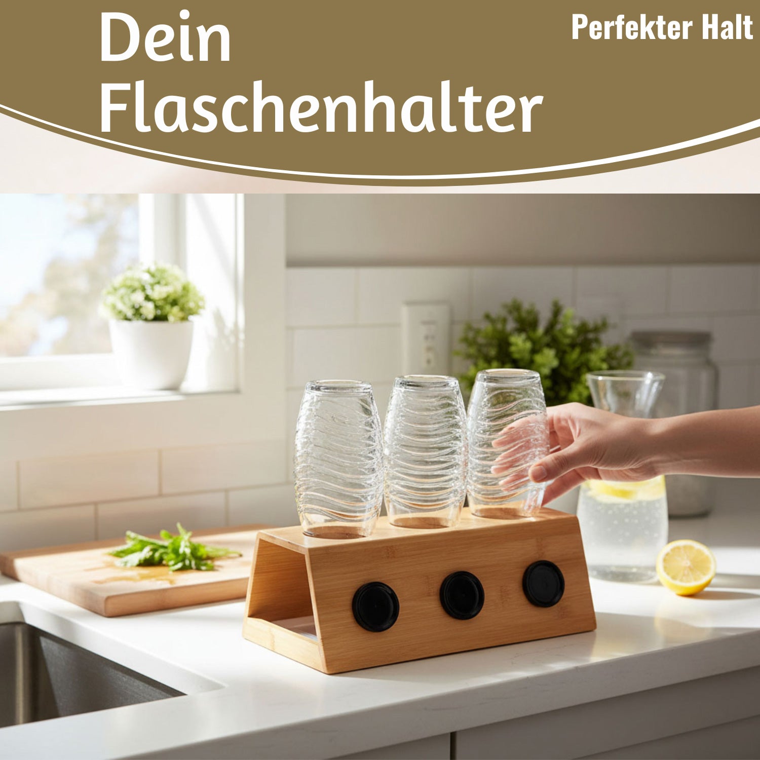 LS-LebenStil Küche & Haushalt Flaschenständer Bambus 3 Flaschen braun