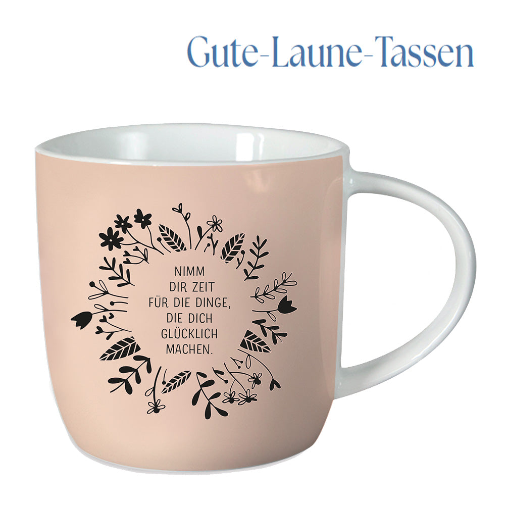 LS-LebenStil Küche Kaffeebecher 300ml Spruch Glücklich Porzellan