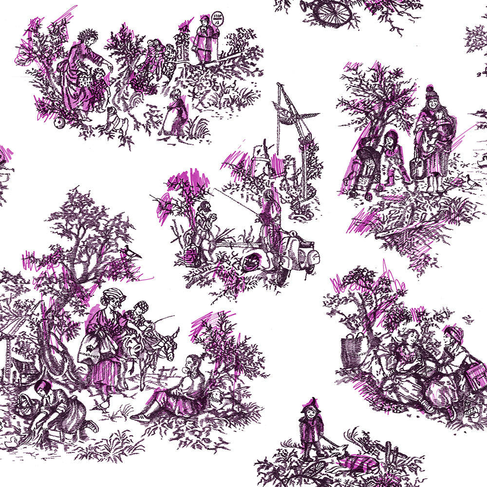 Mineheart Once Upon Our Time Tapete Weiß Rosa A3 Muster Toile