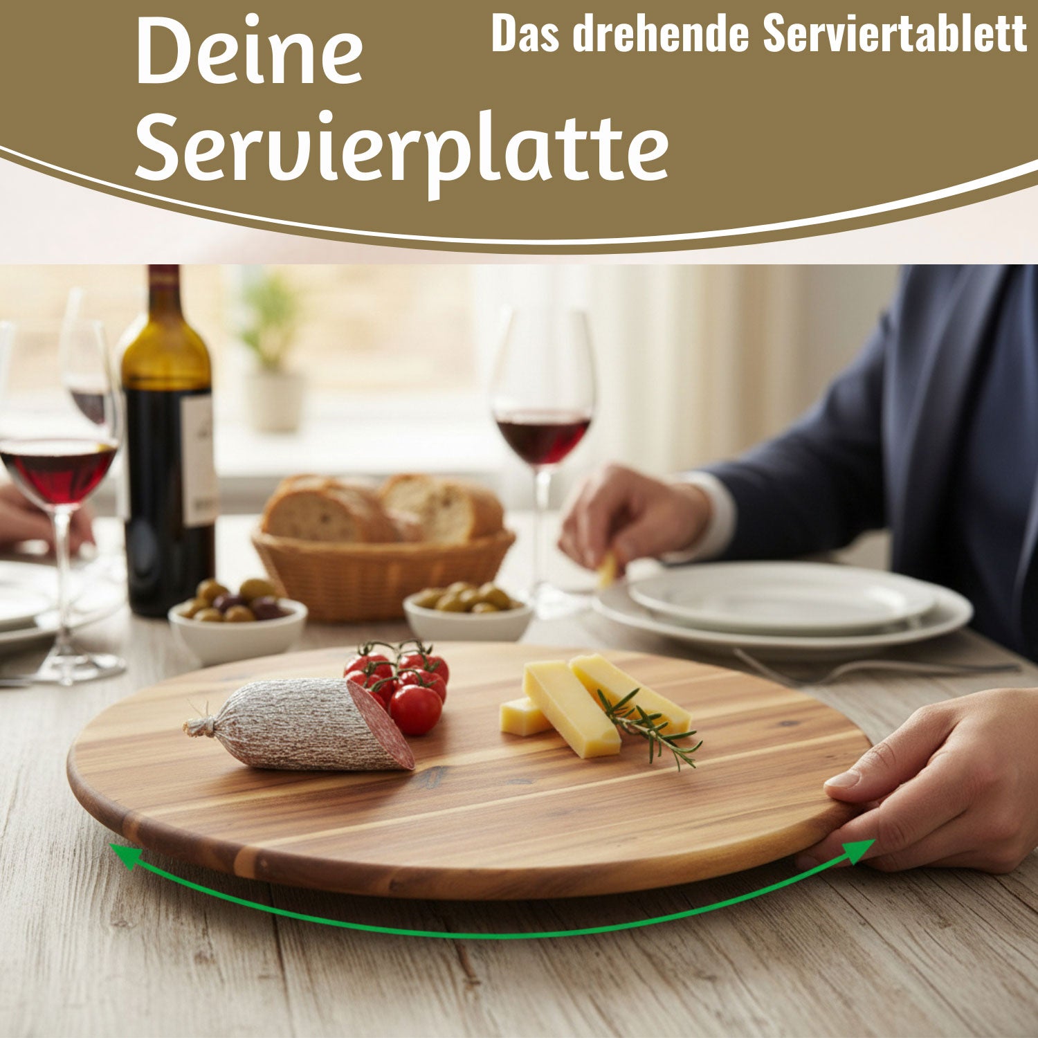 LS-LebenStil XXL Servierplatte Drehteller 40cm Akazie Holz