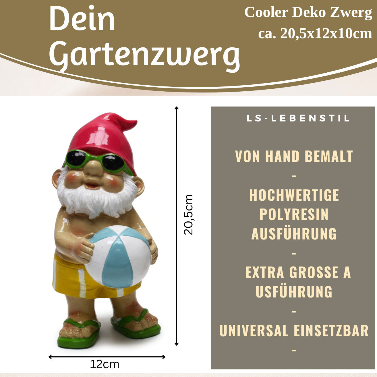 LS-LebenStil Zwerg Bruno Beachball Figur 20cm Polyresin