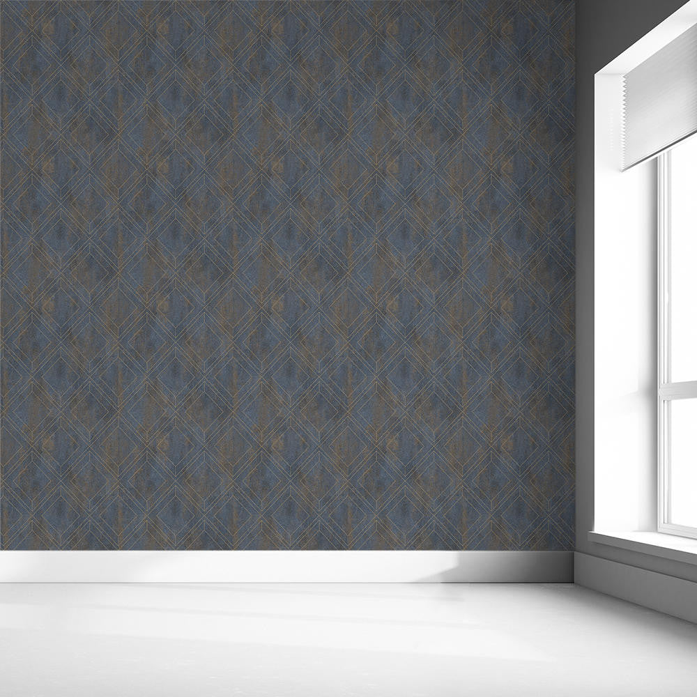 Mineheart Wallpaper Geometric Trellis Tapete Grau-Blau Vlies