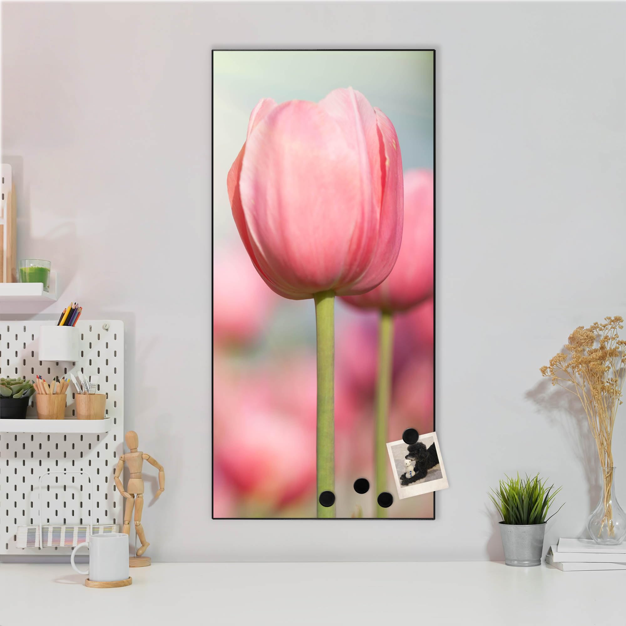 Banjado Magnettafel Tulpen 37x78 Magnetpinnwand schwarz Metall