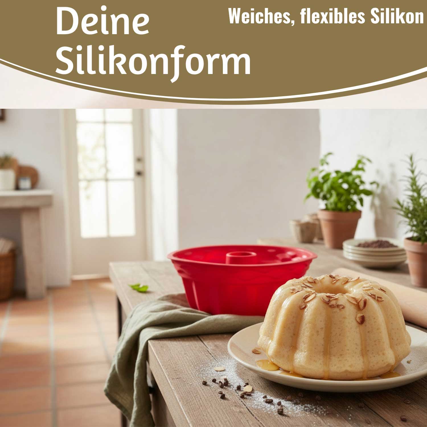 LS-LebenStil Küche & Haushalt Gugelhupfform 24cm Silikon Rund