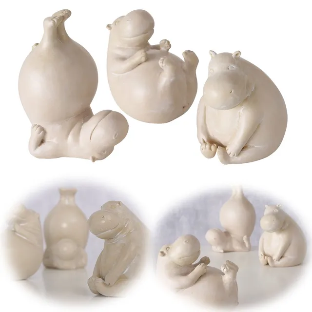 LS-LebenStil Yoga Hippo Deko-Figur 3er Set 7cm beige grau