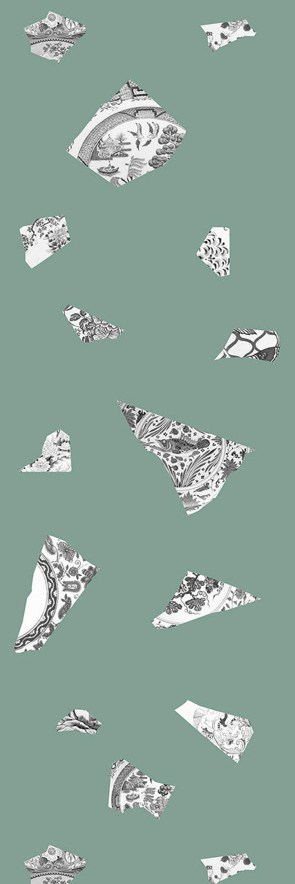 Mineheart Green Grey Plate Fragment Tapete grün grau