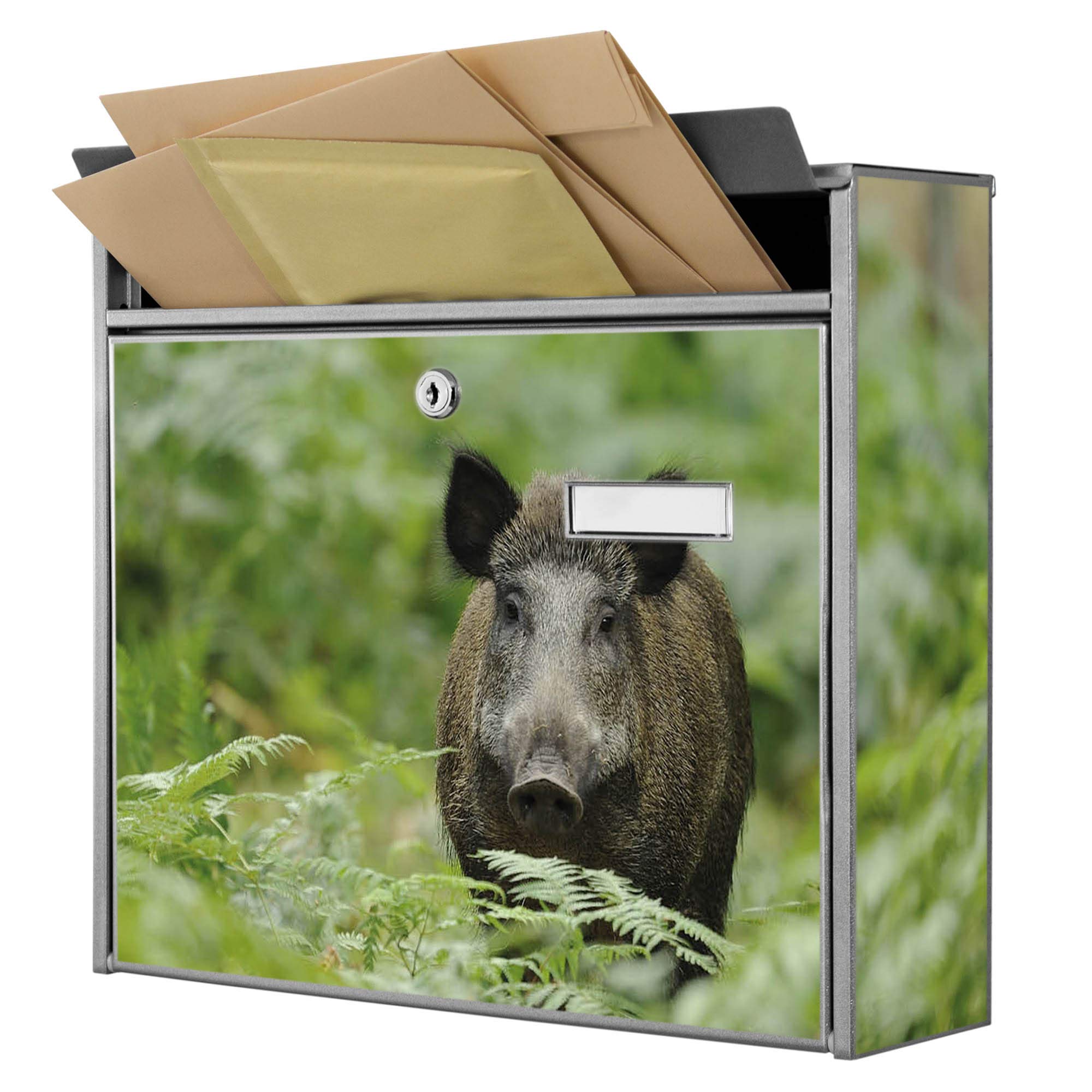 Banjado Briefkasten Wildschwein Silbergrau A4 ohne Zeitungsfach