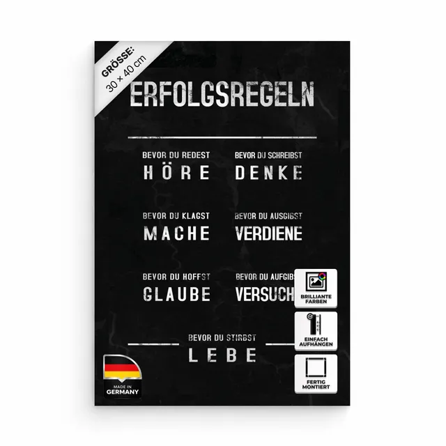 Hustling Sharks Wandbilder Erfolgsregeln Leinwand 30x40 schwarz
