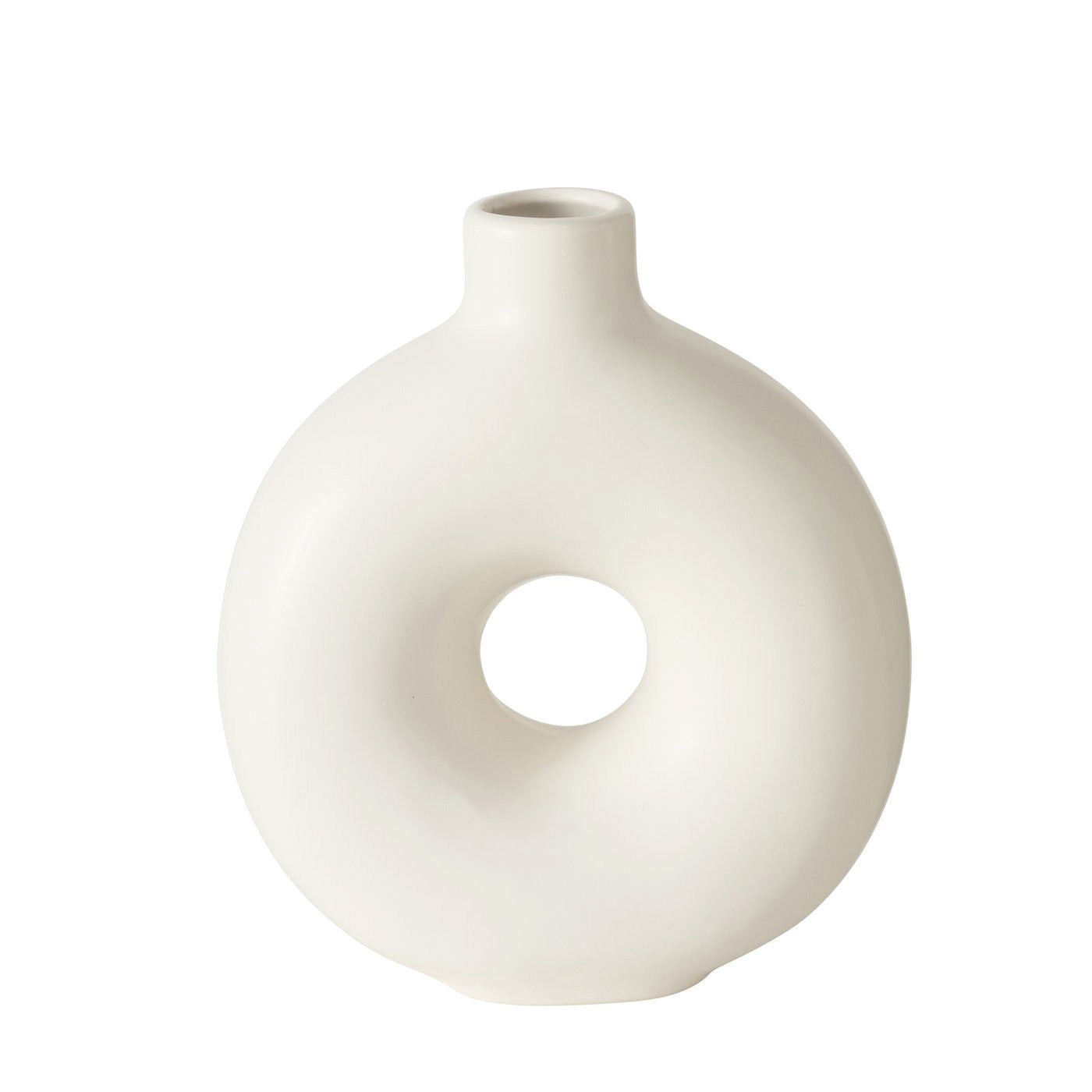 LS-LebenStil Donut Vase Keramik 20x17cm Creme Weiß Rund