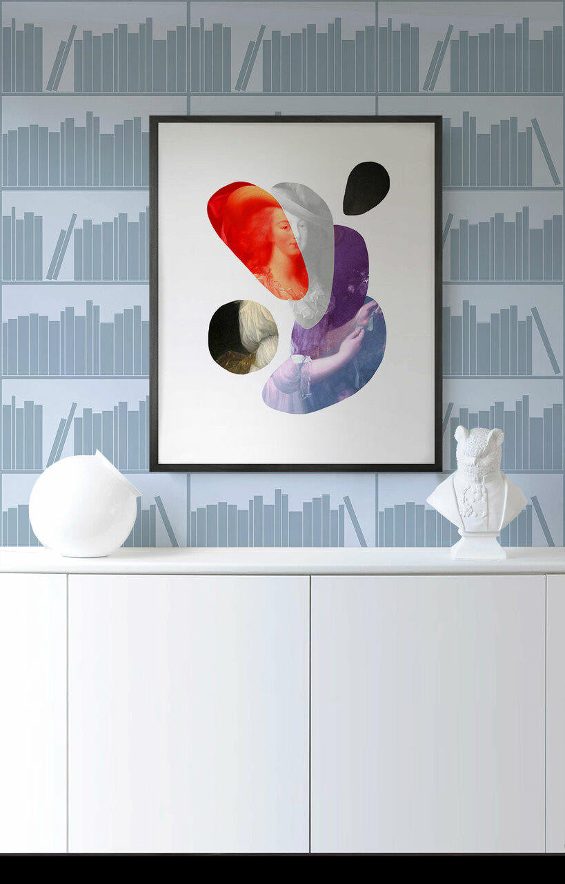Mineheart Bookshelf Tapete Navy Bücherregal Outline