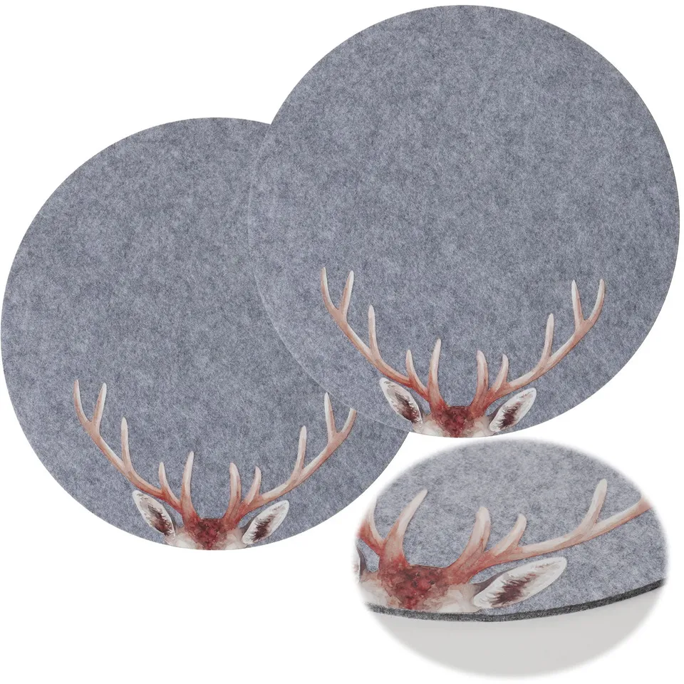LS-LebenStil Tischset Filz Hirschgeweih Hellgrau 38cm 2er Set