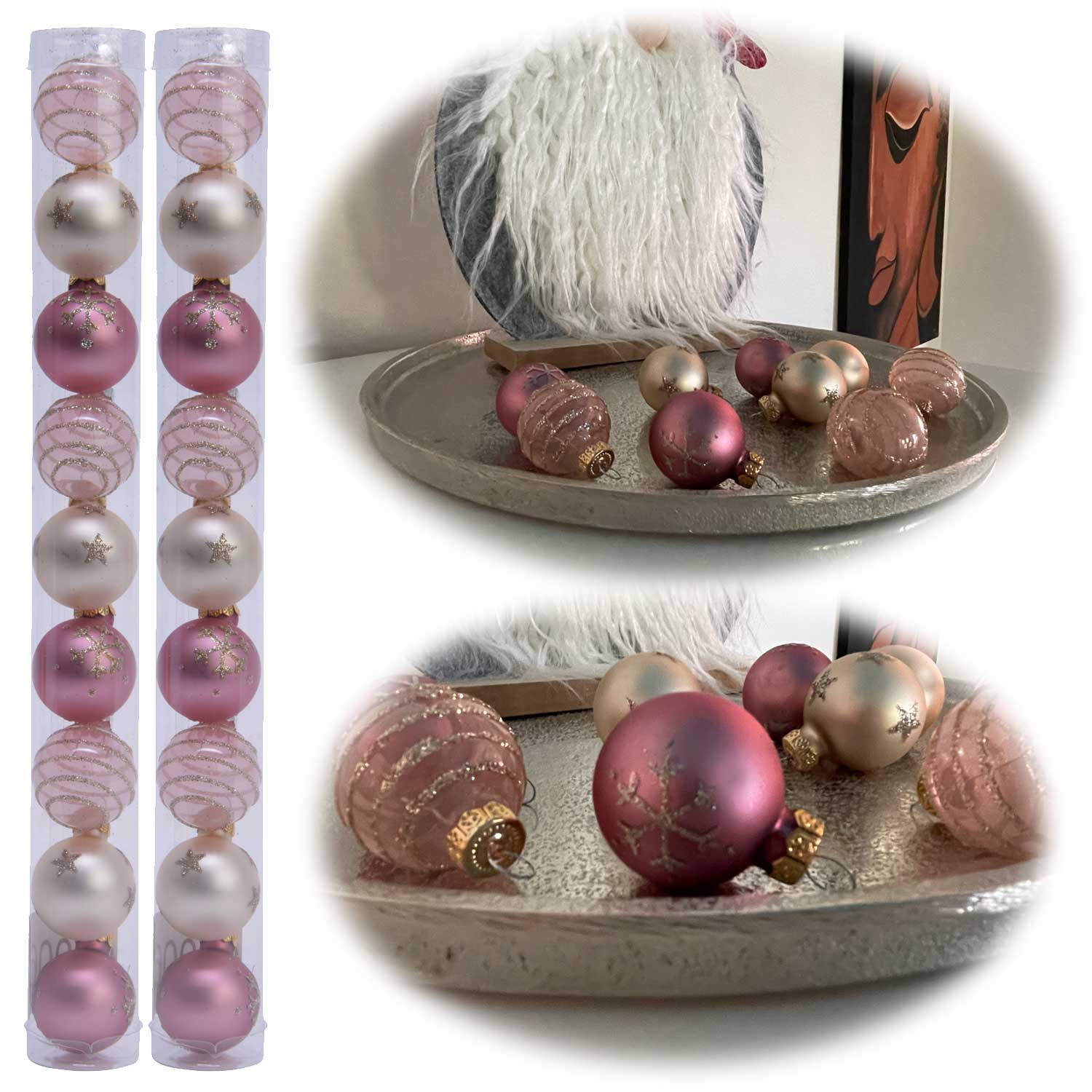 LS-LebenStil 18er Christbaumkugeln Glas 3cm Pink Mix matt