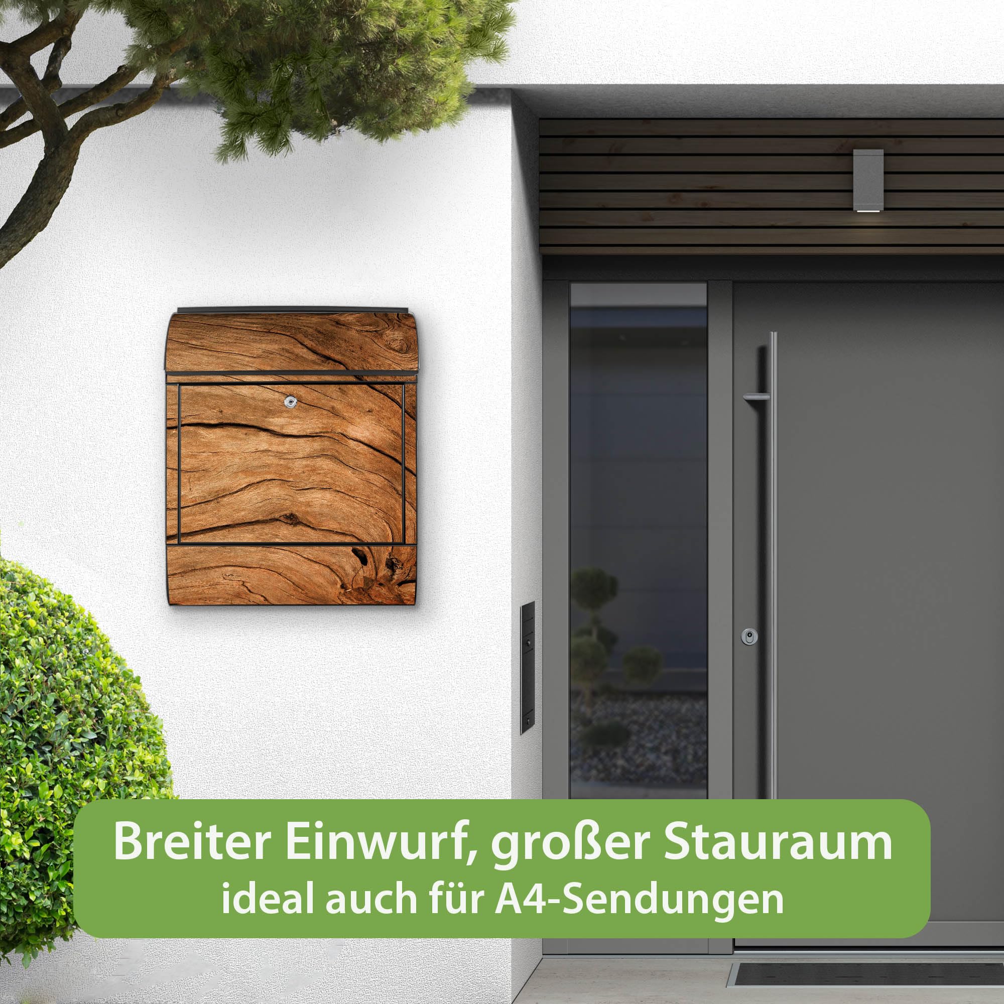 Banjado Briefkasten Trockenes Holz Stahl Schwarz A4