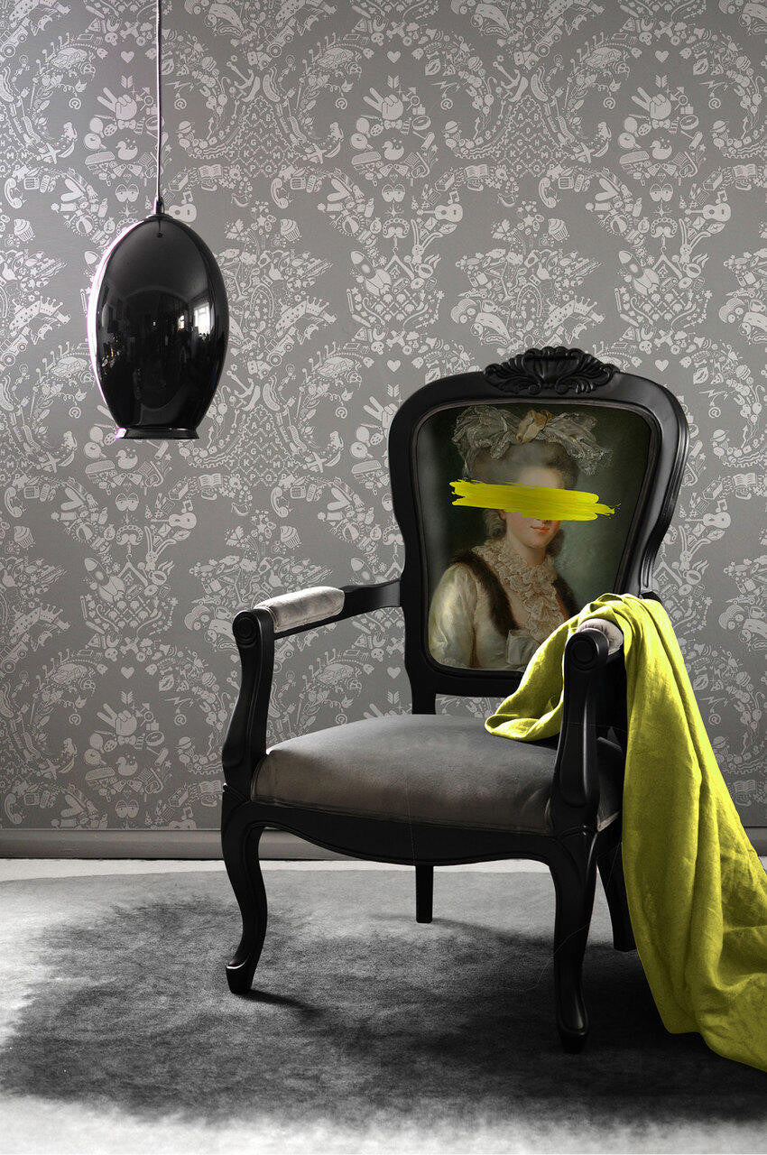 Mineheart New World Damask Tapete Weiß-Grau