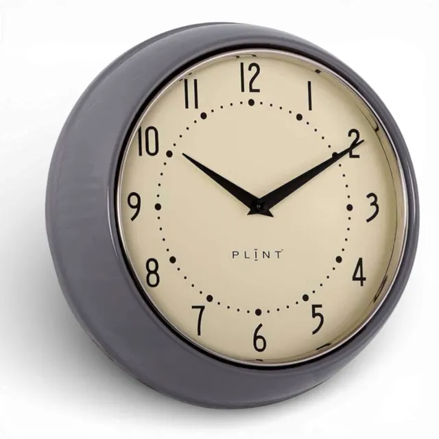 LS-LebenStil Wanduhr Metall Grau 23cm Retro Küchenuhr