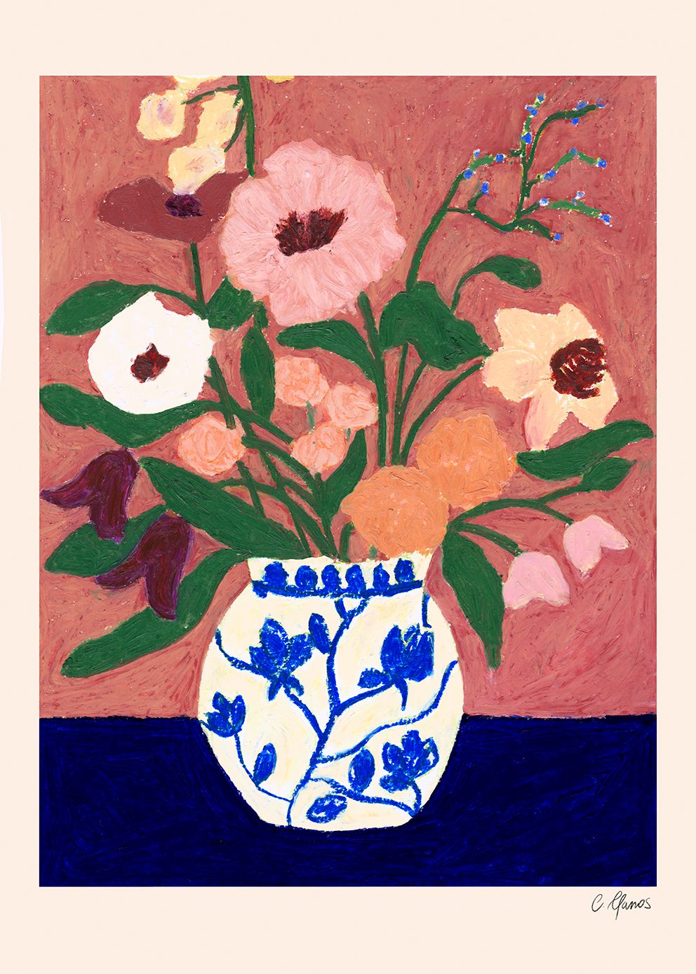 The Poster Club Art Prints Flowers on Blue Table Poster 30x40 cm blau