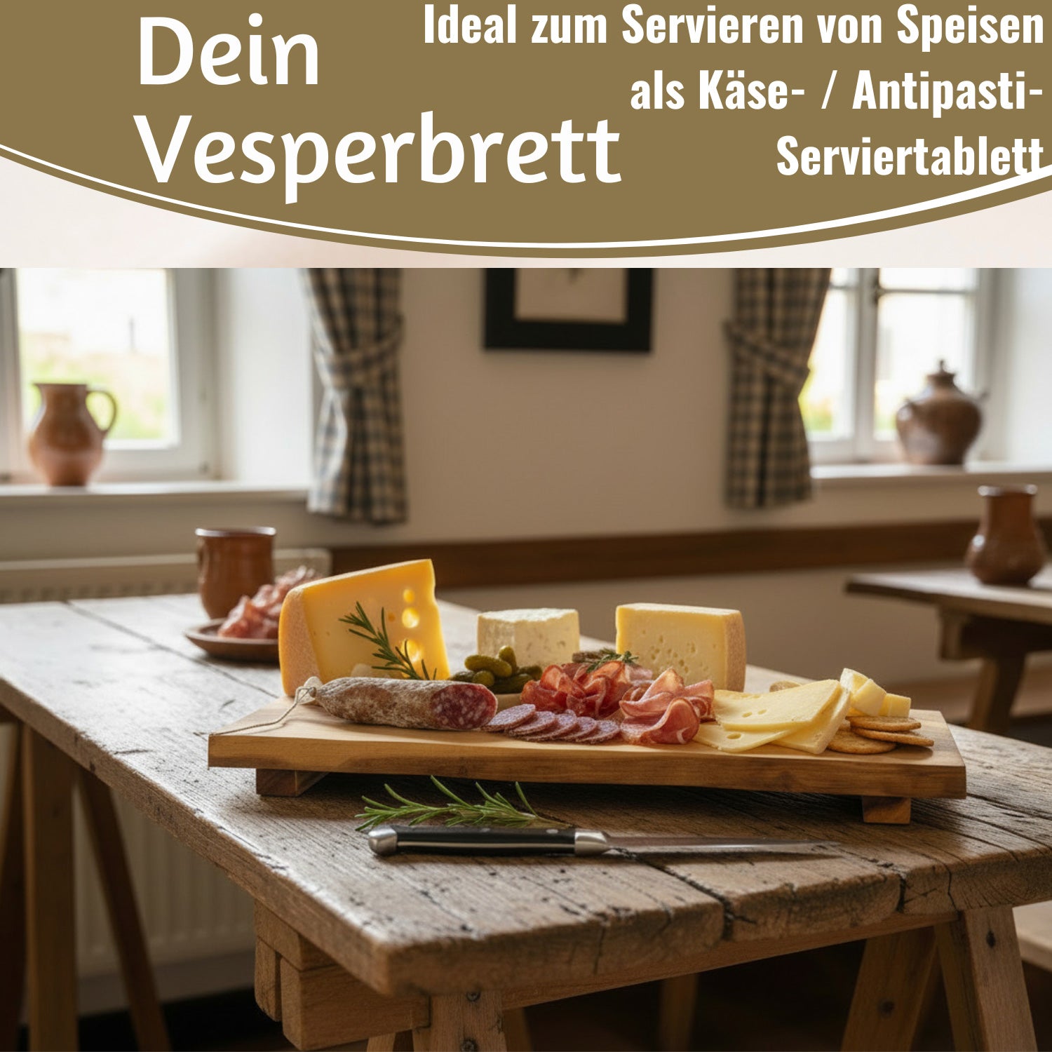 LS-LebenStil XL Vesperbrett Schneidebrett Akazie 53cm mit Füßen