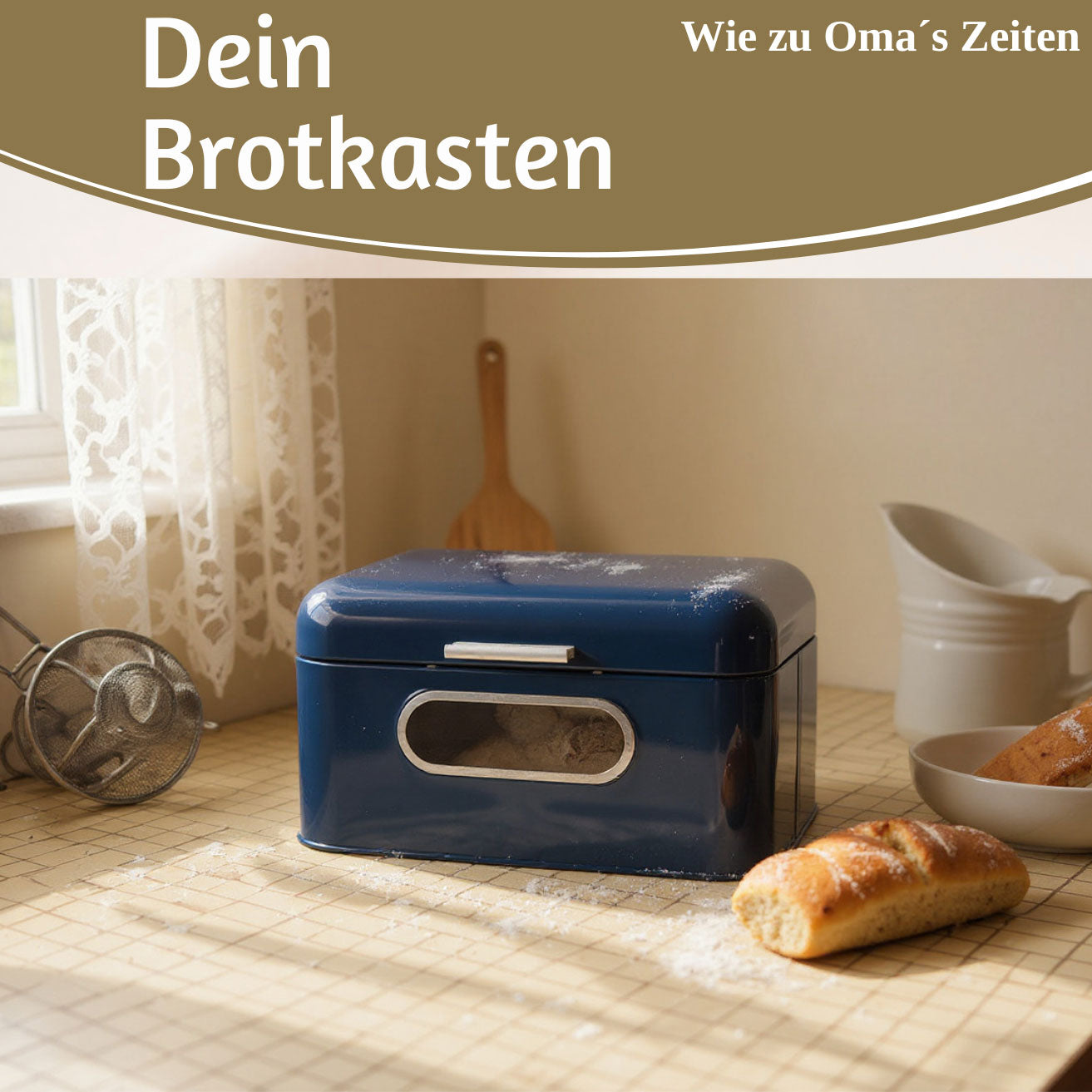 LS-LebenStil Brotkasten Vintage 30cm Metall blau Retro