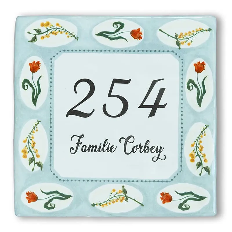 Storytiles Delft Blue Garden Flowers Hausnummer 10x10 cm Blumen