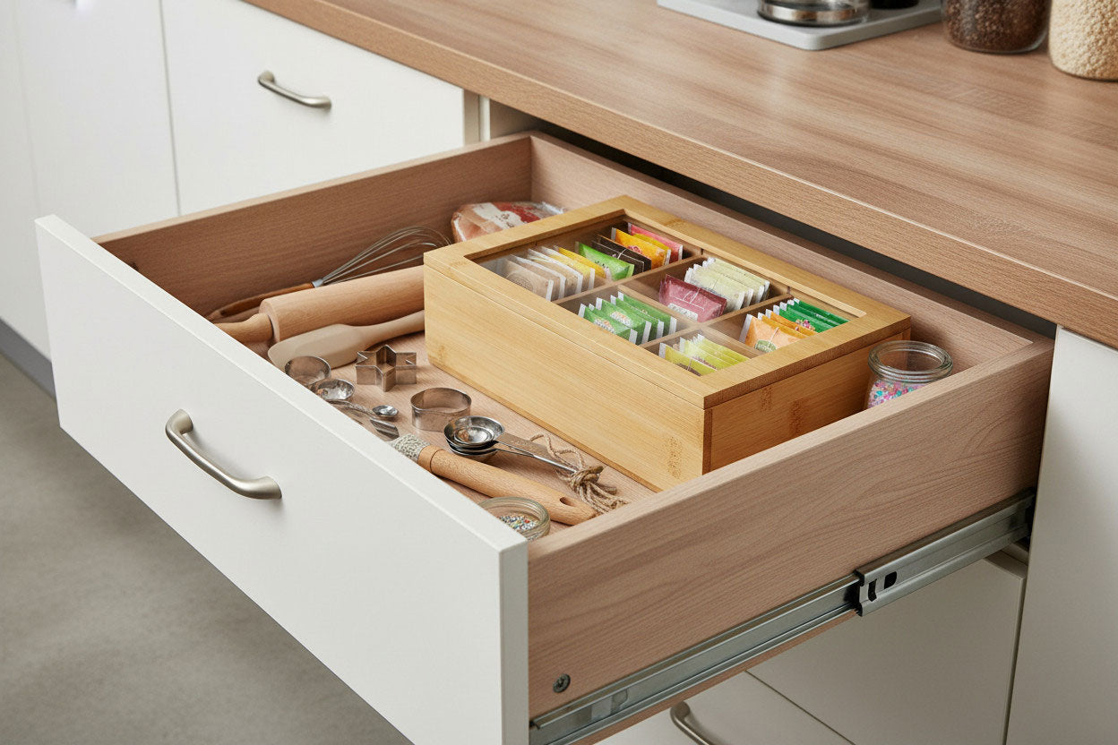 LS-LebenStil Teebox Bambus Holzbox 6 Fächer mit Deckel