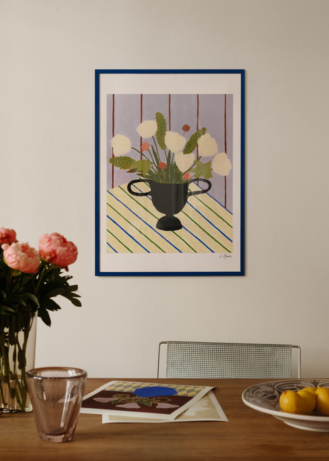 The Poster Club Flowers on Striped Cloth Kunstdruck A4