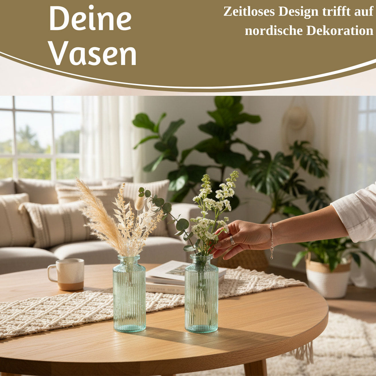 LS-LebenStil Retro Glas-Vasen 4er-Set salbei-grün 14cm