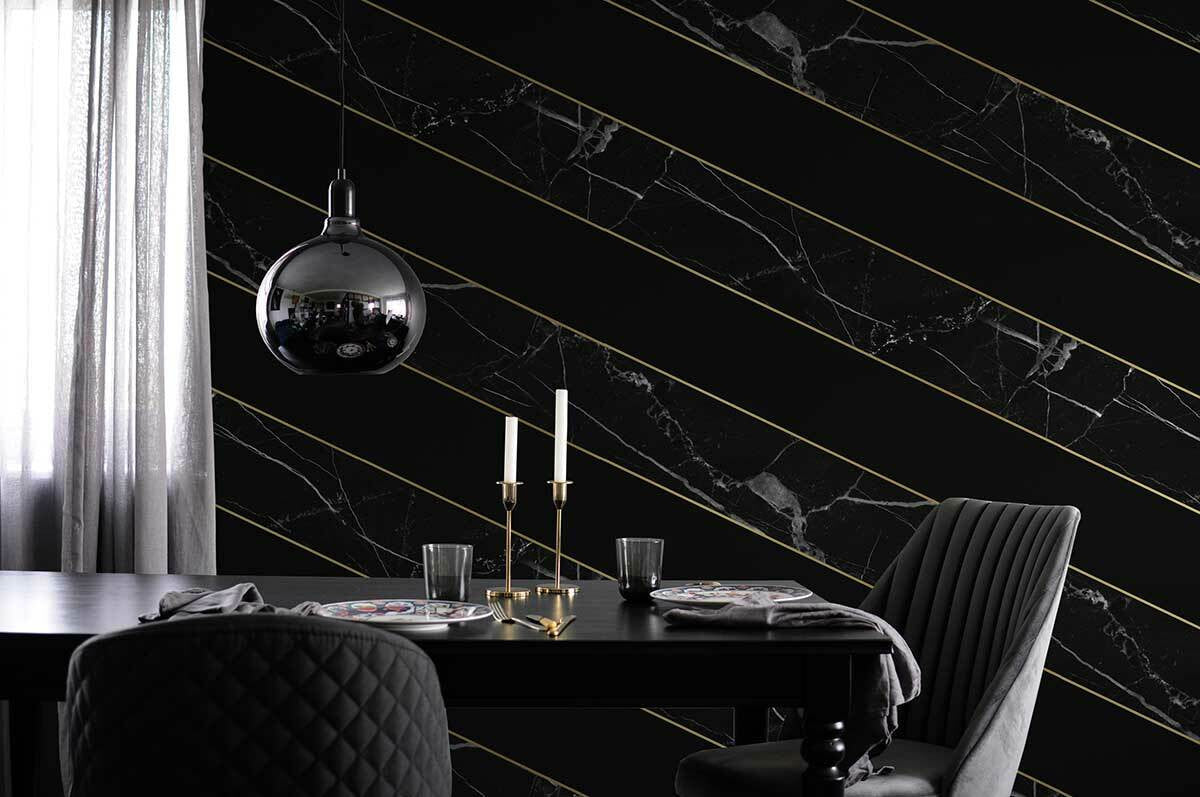 Mineheart Wallpaper Diagonal Marble Tapete Schwarz A3 Muster