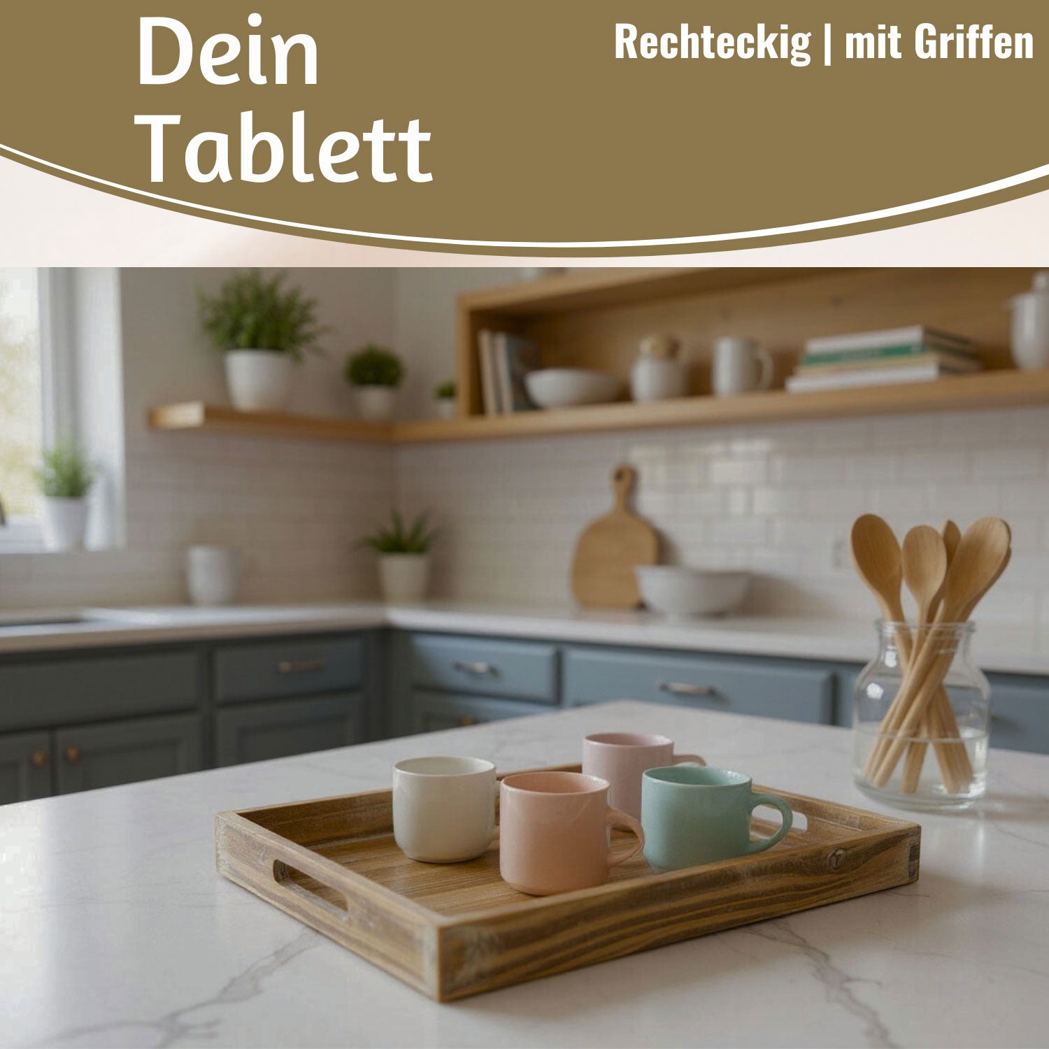 LS-LebenStil Oslo Serviertablett Holz 40x25cm Grau Braun