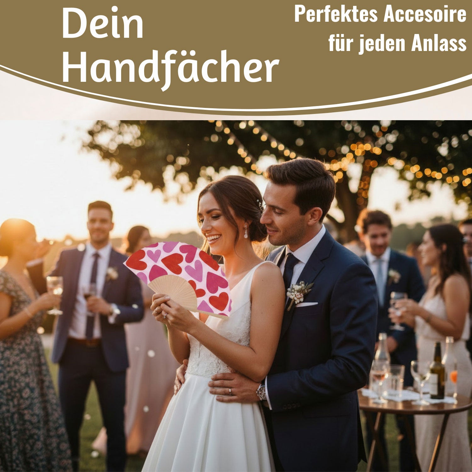 LS-LebenStil Herzen Handfächer Holz Stoff Rot Pink 42cm faltbar
